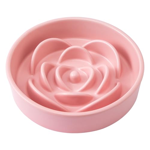 8.25'' Ceramic Slow Feeder Dog Bowls - Petal Shape Modern Dog Food Dish for Medium and Large Breeds, Puzzle Maze Bowl to Slow Down Eating, Anti-Gulping, Dishwasher & Microwave Safe, Pink - color: Pink, size: 8.25 inch