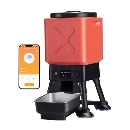 Automatic Dog Feeder for Large Dogs, 14L Capacity, Remote Feeding, Anti-Blockage System, Timed Auto Dog Food Dispenser, 2.4G WiFi App Control，Dual Power Supply,Stainless Steel Bowl - color: Red with WiFi