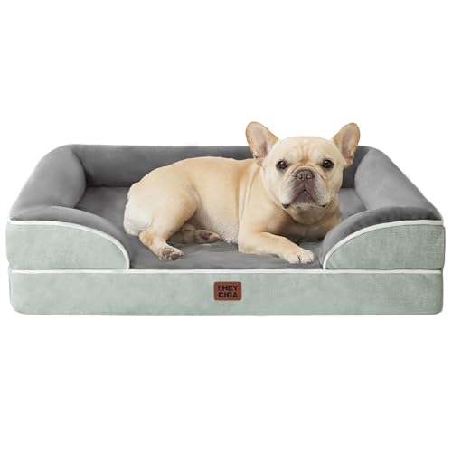 EHEYCIGA Orthopedic Dog Bed for Small Dogs, Waterproof Memory Foam Small Dog Beds with Sides, Non-Slip Bottom and Egg-Crate Foam Medium Pet Couch Bed with Washable Removable Cover, Greyish Green - color: Greyish Green, size: 24.0"l X 18.0"w X 6.0"th