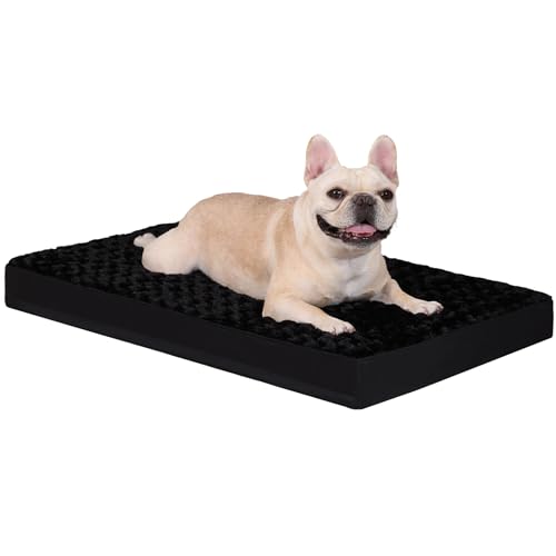 KSIIA Dog Crate Bed Waterproof Dog Bed for Crate Soft Rose Velvet Supportive Kennel Pad for Medium Pets with Removable Washable Cover & Non-Slip Bottom, 29 x 18 Inch, Black - color: Black, size: 29.0"L x 18.0"W x 3.0"Th