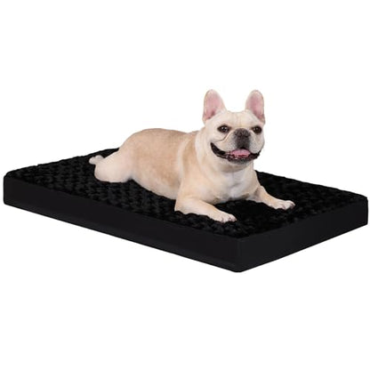 KSIIA Dog Crate Bed Waterproof Large Dog Bed Soft Rose Velvet Supportive Kennel Pad Egg Crate Foam with Removable Washable Cover & Non-Slip Bottom, 35 x 22 Inch, Black - color: Black, size: 35.0"L x 22.0"W x 3.0"Th
