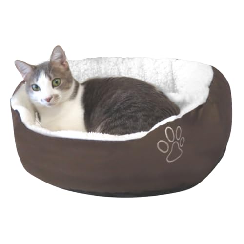 Evelots Calming Donut Cat Bed - Warm Pet Bed for Cats and Small Dogs - Anti-Anxiety Cozy Cuddler - Removable Soft Plush Cushion - Machine Washable - Non-Slip Bottom - Brown - color: Brown