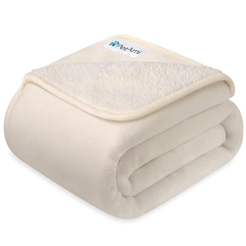 PETAMI Sherpa Fleece Waterproof CAT and Dog Blanket, Beige, Small - color: Beige, size: Small (24x32)