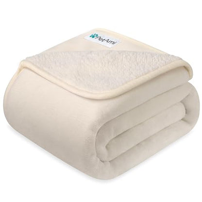 PETAMI Sherpa Fleece Waterproof CAT and Dog Blanket, Beige, Queen - color: Beige, size: Queen (90x90)