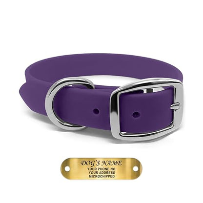 Regal Dog Products Medium Purple Waterproof Dog Collars with Custom Engraved Name Plate | Vinyl Coated, Anti, Easy to Clean Personalized Dog Collar - Other Sizes for Small & Large Dogs - color: Purple, size: Medium Collar