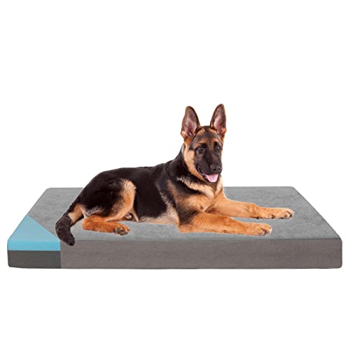 Orthopedic Memory Foam Dog Bed for Large Dogs, Cooling Dog Beds -Waterproof Pet Bed Mats for Crate with Removable Washable Cover,Ideal for Arthritic Dogs (47inch,110Lbs) - color: Short Plush, size: XX-Large-47"x 29" x 3.5"