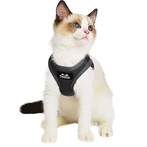 TwoEar Cat Harness Escape Proof, Soft Dog Vest Harness Adjustable, Breathable Mesh Step-in Puppy Walking Jacket Reflective Easy Control for Extral Small Pets for Outdoor Walking(XXS, Black) - color: Black, size: XXS(Neck:11.4-12.2"/Chest:12.6-14.2")
