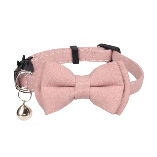 Breakaway Cat Collar, Removable Bowtie, Clear Bell, Safe Release, Quick Release.(Solid Pink) - color: Solid Pink
