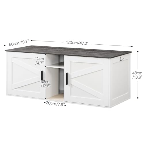 HOOBRO Double Litter Box Enclosure, Modern Cat Litter Box Furniture with Storage and Mat Design, Farmhouse Hidden Litter Box Enclosure with 2 Hooks, White and Charcoal Gray BW23MW01 - color: White + Charcoal Gray