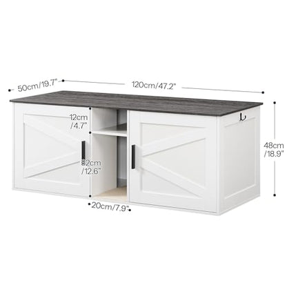 HOOBRO Double Litter Box Enclosure, Modern Cat Litter Box Furniture with Storage and Mat Design, Farmhouse Hidden Litter Box Enclosure with 2 Hooks, White and Charcoal Gray BW23MW01 - color: White + Charcoal Gray