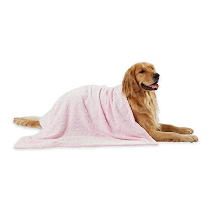 Bone Dry Embossed Bone Print Pet Blanket, Pink, 36x48" - color: Pink