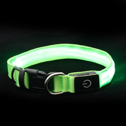 Neon LED Light Up Dog Collar for Night Walking, Rechargeable Safety Glow Illuminated Collar with 3 Modes Flashing, Reflective Adjustable Pet Light for Small/Medium Dogs Puppy 15-19" Neck (Green) - color: 1-Pack(Green)&Medium