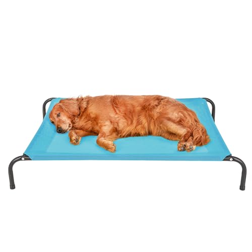 FurHaven Elevated Pet Cots - Cooling & Breathable Nylon Mesh Hammock for Large Dogs/Easy-to-Assemble / / Durable and Reinforced/Perfect for Rest & Relaxation Outdoors - Capri Blue, Large - color: Capri Blue, size: Large