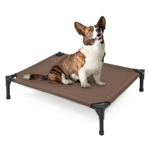 Garnpet Elevated Dog Bed for Small Dogs, Raised Dog Cot Fits Up to 150 LBs, Heavy Duty Pet Cots with Durable Supportive Teslin Recyclable Washable Mesh, Indoor & Outdoor Pet Bed, Brown - color: Brown, size: Small