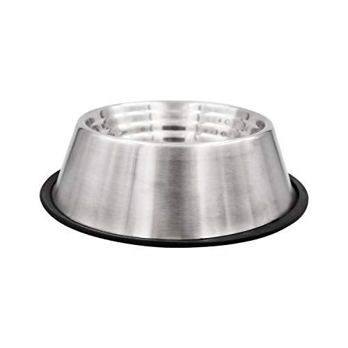Non-Tip Dog Bowl with Rubber Base, Built-in Measurements, Won't Slip, Skid or Tip, Stainless Steel, 32oz (NTD-32) - size: 32 oz