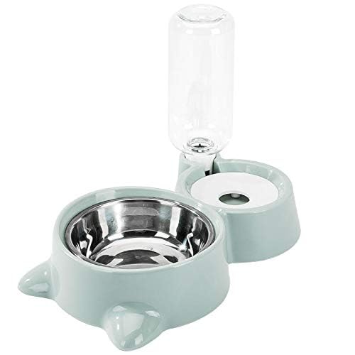 Double Dog Cat Bowls, Pets Water and Food Bowl Set with Detachable Stainless Steel Bowl, Automatic Water Dispenser Bottle No-Spill Pet Feeder for Cats Puppy and Small Dogs (Blue) - color: Blue