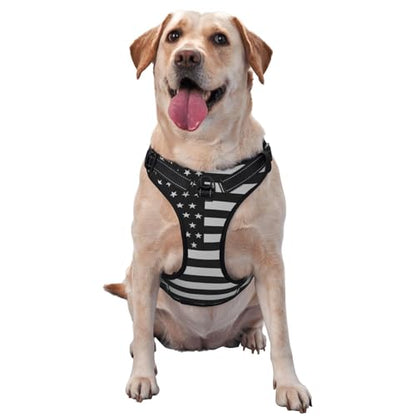 Black Striped Flag Reflective Dog Harness No Pull Soft Vest Harness for Small Medium Large Dog Puppy Pets Medium Size - color: Black Striped Flag, size: Medium