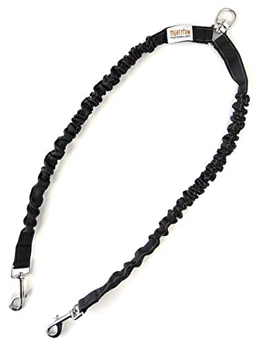 Mighty Paw Double Dog Leash - Force Absorbing Bungee Design - Two Dog Leashes Splitter - Walking Two Pets - 2 Pet Tangle Free - Pet Splitter (Lite | 30-100 lbs | No Handle, Black)