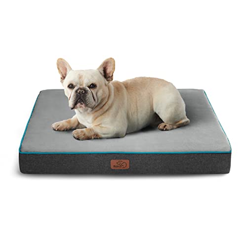Bedsure Memory Foam Dog Bed for Small Dogs - Orthopedic Pet Beds for Crate with Removable Washable Cover and Nonskid Bottom - Plush Flannel Fleece Top Pet Mat, Grey - color: Grey, size: 24"L x 16"W x 3"Th