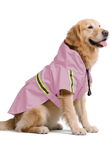 Dog Rain Coat, Waterproof Adjustable Dog Rain Jackets, Reflective Strap Pet Rain Coat with Leash Hole, Hooded Snowproof Windproof Clothes for Small Medium Dog Large - size: Large