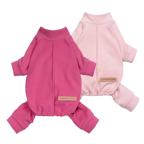 Fitwarm 2 Pack Lightweight Fleece Dog Pajamas, Warm Winter Clothes for Small Dogs Girl, Cozy Pet Onesie with Feet, Medium Violet Red, Light Pink, Small - color: Pink, size: Small