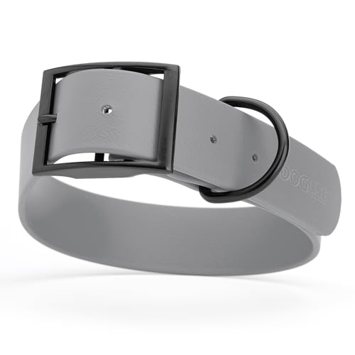 Dogline Biothane Waterproof Dog Collar Strong Coated Nylon Webbing with Black Hardware Odor- Proof for Easy Care Easy to Clean High Performance Fits Small Medium or Large Dogs, Battleship Gray