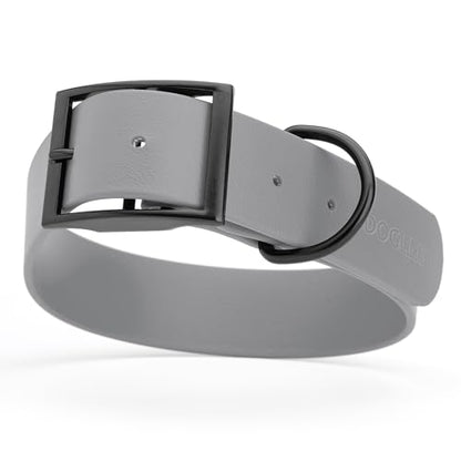 Dogline Biothane Waterproof Dog Collar Strong Coated Nylon Webbing with Black Hardware Odor- Proof for Easy Care Easy to Clean High Performance Fits Small Medium or Large Dogs, Battleship Gray