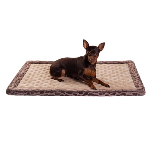 MINIDEAR Dog Crate Pad, Crate Bed Non-Skid Kennel Pad, Rubber Backing Memory Foam for Dog Bed Mat, Machine Washable Dog Bed for Crate, 17"x24" - color: Khaki, size: Rectangle Shape:17"x24"x1.1"