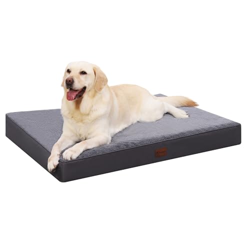 Waterproof Dog Beds Large Sized Dog Orthopedic Dog Beds for Crate with Removable Washable Cover Egg-Crate Foam Pet Pad Mat with Anti-Slip Bottom, 36x27 Inch, Grey - color: Grey, size: 36"L x 27"W x 3"H