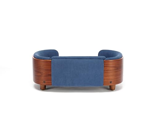 HomSof 26.38" Scandinavian Style Elevated Dog Cat Bed Pet Sofa with Solid Wood Legs and Bent Wood Back with Velvet Cushion,Small Size，Navy+Brown - color: Navy+Brown, size: 26.4"L x 16.1"W x 9.8"Th
