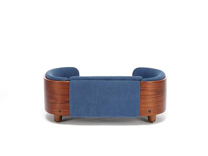 HomSof 26.38" Scandinavian Style Elevated Dog Cat Bed Pet Sofa with Solid Wood Legs and Bent Wood Back with Velvet Cushion,Small Size，Navy+Brown - color: Navy+Brown, size: 26.4"L x 16.1"W x 9.8"Th