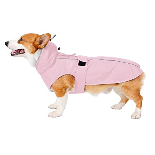 Waterproof Dog Raincoat with Reflective Strip, Adjustable Breathable Rain Coat Jacket with Leash Hole for Dogs (Pink, X-Small) - color: Pink, size: X-Small