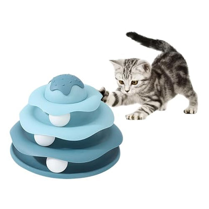 Cat Ball Track Toy, Cat Ball Tower, Multi-Level Design Cat Ball Track Toy, 3 in 1 Automatic Interactive Kitten Toy, Easy to Disassemble, Easy to Clean, Meet Your Cat's Exercise Needs (Blue) - color: Blue