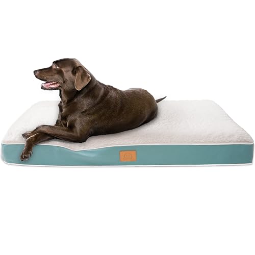 Orthopedic Dog Bed for Large Dogs and Extra Large Dogs, XL Waterproof Dog Bed with Removable Washable Cover & Anti-Slip Bottom, Crate Bed, Deluxe Plush Pet Bed Mat, L-Plus(36"X27"X3"), Blue - color: Blue, size: 36.0"L x 27.0"W x 3.0"Th