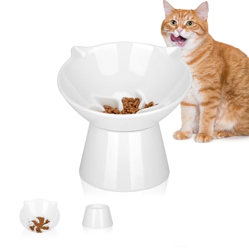 7 Inch Extra Wide Detachable Slow Feeder, Cat Bowl- Elevated Cats Feeder Tilted, Large Raised Cat Food Bowl Whisker Friendly, for Indoor Cats and Small Dogs Anti-Vomiting White - color: White