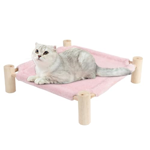 Cat and Dog Hammock Bed for Small Dogs, Brethable Wooden Cat Pet Rabbit Elevated Bed Cots Furniture for All Seasons Fleece Pink - color: Fleece Pink