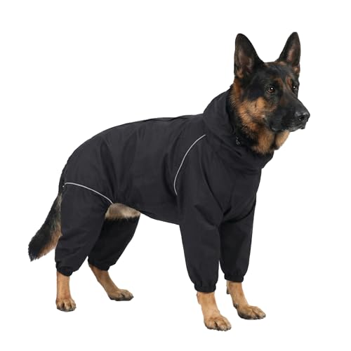 Dog Raincoat for Medium Large Dogs,rain Jacket Coat, Full Leg Coverage Waterproof Rain Suit with Detachable Hood & Tail, Reflective Strips, Snag-Free Top Zipper (Black for Boy, XXX-Large) - color: Black for Boy, size: XXX-large