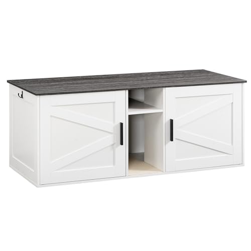HOOBRO Double Litter Box Enclosure, Modern Cat Litter Box Furniture with Storage and Mat Design, Farmhouse Hidden Litter Box Enclosure with 2 Hooks, White and Charcoal Gray BW23MW01 - color: White + Charcoal Gray