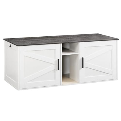 HOOBRO Double Litter Box Enclosure, Modern Cat Litter Box Furniture with Storage and Mat Design, Farmhouse Hidden Litter Box Enclosure with 2 Hooks, White and Charcoal Gray BW23MW01 - color: White + Charcoal Gray