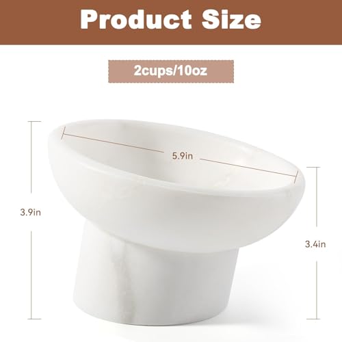 Karibiber Marble Elevated Cat Bowl, White Weighted Raised Cat Food & Water Bowl, Whisker-Friendly Stone Cat Dish with Non-Slip Stand, Heavy Water Bowls for Small Dog - color: White