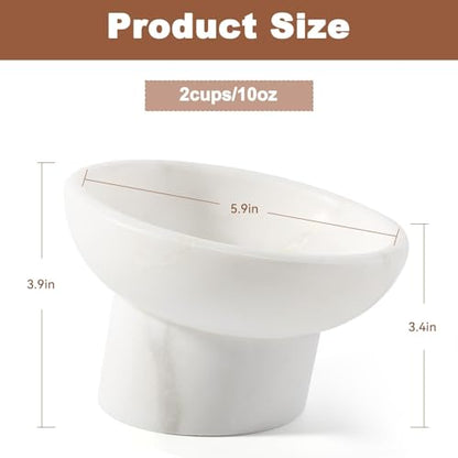 Karibiber Marble Elevated Cat Bowl, White Weighted Raised Cat Food & Water Bowl, Whisker-Friendly Stone Cat Dish with Non-Slip Stand, Heavy Water Bowls for Small Dog - color: White