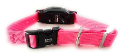 Sparky Pet Co - ECollar Replacement Strap - Easy Release Double Buckle Dog Collar - Rugged Nylon - Adjustable - D Ring - Quick Release Metal Clasp - for Invisible Fence Systems - 1" x 28" - Neon Pink - color: Neon Pink, size: 1" Wide