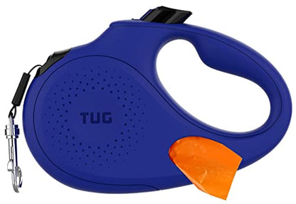 TUG Oval 360° Tangle-Free Retractable Dog Leash with Integrated Waste Bag Dispenser (Medium, Blue) - color: Blue, size: Medium