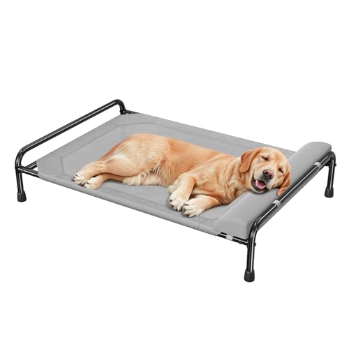 Simple Trending Elevated Dog Bed for Large Dogs, Cooling Raised Pet Cot with Bolster, Breathable Outdoor Couch Bed, 44.5" x 31", Grey - color: Grey, size: 44.5"L x 31"W x 9.25"Th