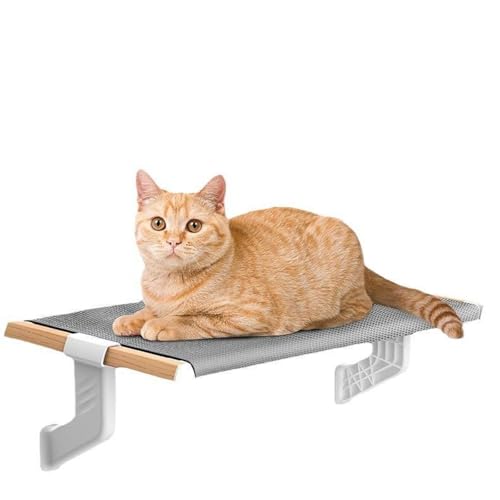 Cat Bed Window Sill Perch,Adjustable Cat Bedside Hammock Metal Frame Kitten Shelf Windowsill for Indoor Large Heavy Cats No Drilling Window Sill Extender for Pets (Wood, M) - color: wood, size: M