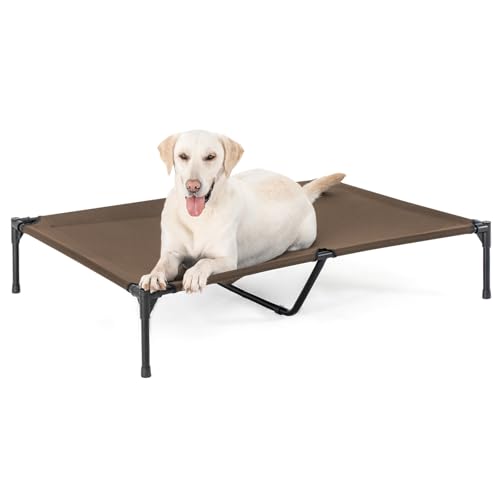 Garnpet XL Elevated Dog Bed for Large Dogs, Extra Raised Dog Cot Beds, Heavy Duty Pet Cots with Durable Supportive Teslin Recyclable Mesh, Indoor & Outdoor Pet Bed - color: Brown, size: X-Large