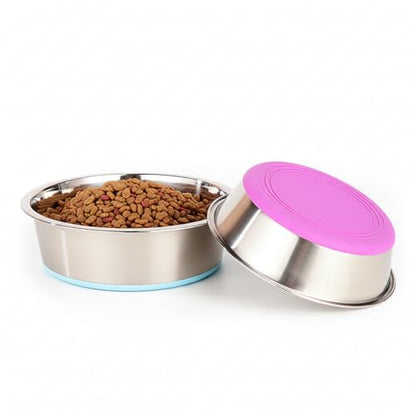 WEDAWN Deep Stainless Steel Non-Skid Dog and Food Bowls, Each Holds Up to 4 Cups, Set of 2 Packs(6.9 x 2.2 Inches) - color: Blue&Roes Red, size: 4 Cup for Small Pet