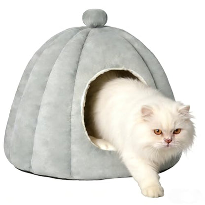 Cat Bed for Indoor Cats - Adorable Cozy Cat Cave with Removable Cushion, Super Soft Pet House Tent for Kittens & Small Pets, Warm & Washable Non-Slip Design(M 17.7 inch, Light Gray) - style: Grey