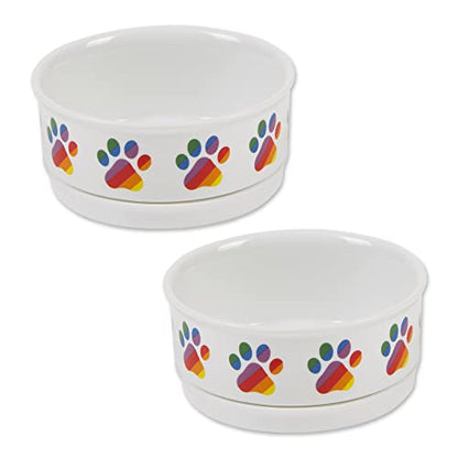 Bone Dry Ceramic Food Bowls, Non-Slip & Dishwasher Safe, Small Set, 4.25x2, Rainbow Paw, 2 Count - color: Rainbow Paw, size: Small Set, 4.25x2"
