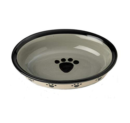 PetRageous 44247 Oval Metro Paws Stoneware Cat Bowl 6.25-Inch Wide and 1.5-Inch Tall Saucer with 1-Cup Capacity and Dishwasher and Microwave Safe for Small Dogs and Cats, Multicolored,Black